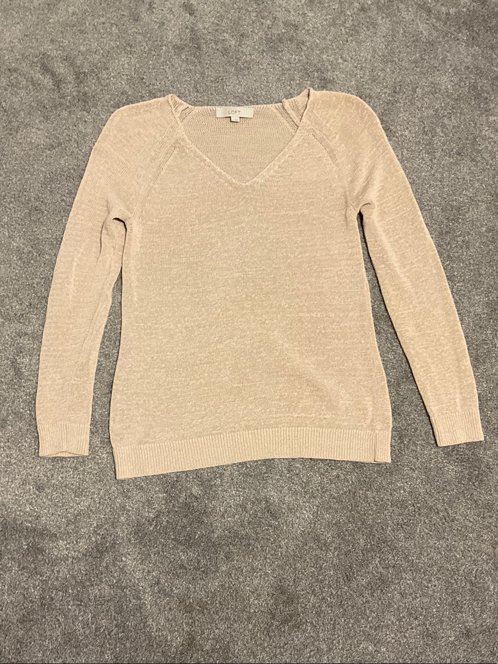 LOFT Beige-Cream V-Neck Lightweight Sweater